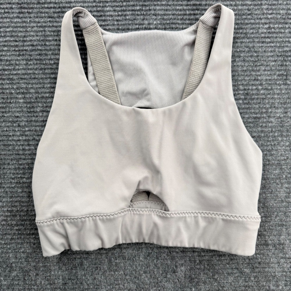 Athleta Womens Medium Gray High Neck Keyhole Strappy Sports Bra Workout